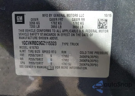 2016 Chevrolet Silverado 1500 1Lt из США, поврежденный, VIN 1GCVKREC9GZ115323